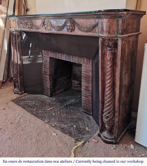 Rare terra cotta Louis XVI style mantel with twisted columns, early 19th century-9