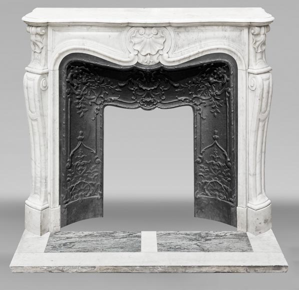 Louis XV style fireplace with three shells, in Carrara marble Louis XV style fireplace with three shells, in Carrara marble-0