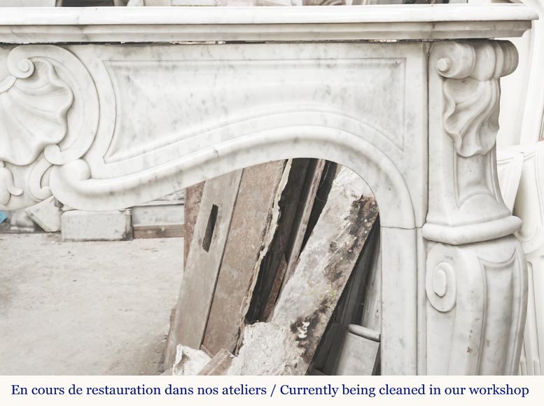 Louis XV style fireplace with three shells, in Carrara marble Louis XV style fireplace with three shells, in Carrara marble-7