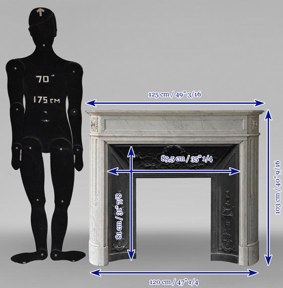 Louis XVI style mantel in Carrara marble with curved edges-6
