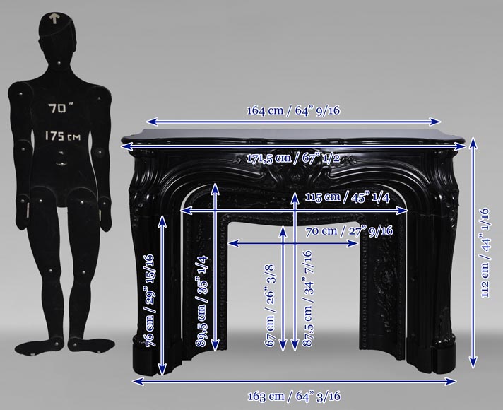 Cheminée de style Louis XV en marbre noir fin-14