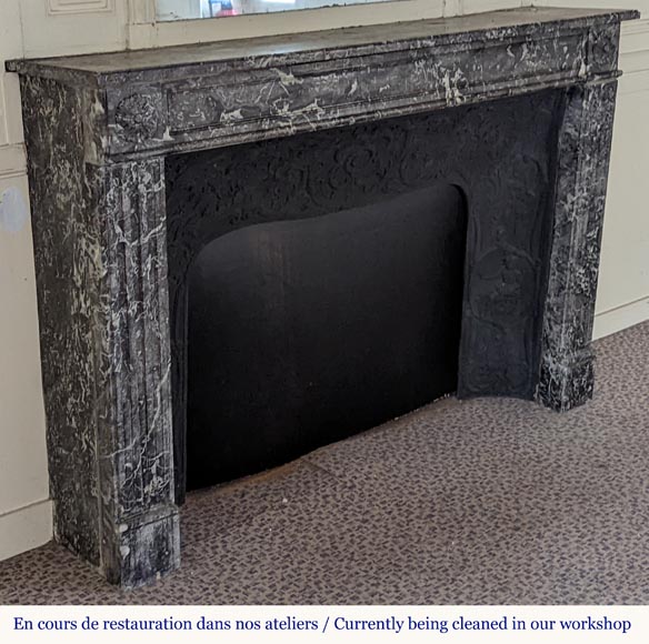 Large Louis XVI period mantel in Saint-Anne Grey marble-2