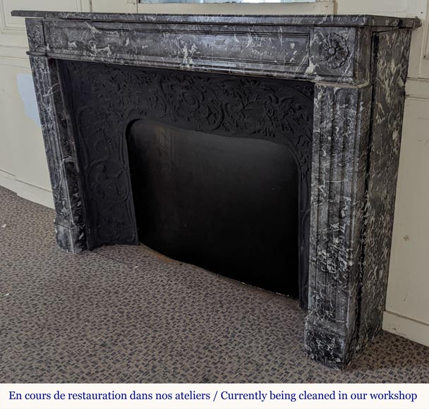 Large Louis XVI period mantel in Saint-Anne Grey marble-5