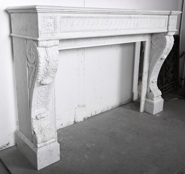 Napoleon III style scroll fireplace, richly sculpted, in Carrara marble-2