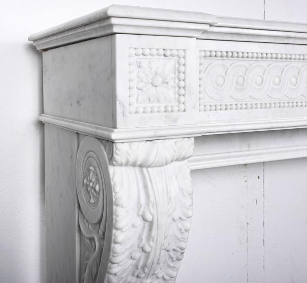 Napoleon III style scroll fireplace, richly sculpted, in Carrara marble-3