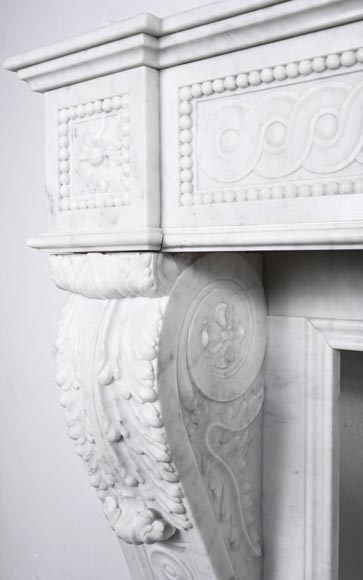 Napoleon III style scroll fireplace, richly sculpted, in Carrara marble-4
