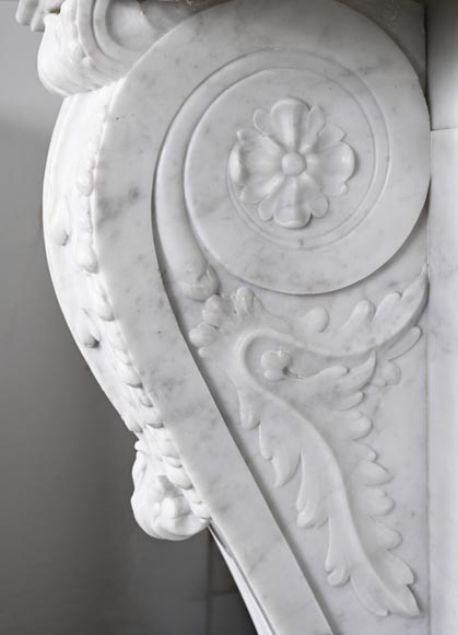 Napoleon III style scroll fireplace, richly sculpted, in Carrara marble-5