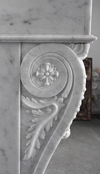 Napoleon III style scroll fireplace, richly sculpted, in Carrara marble-6