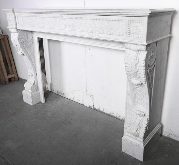 Napoleon III style scroll fireplace, richly sculpted, in Carrara marble-9