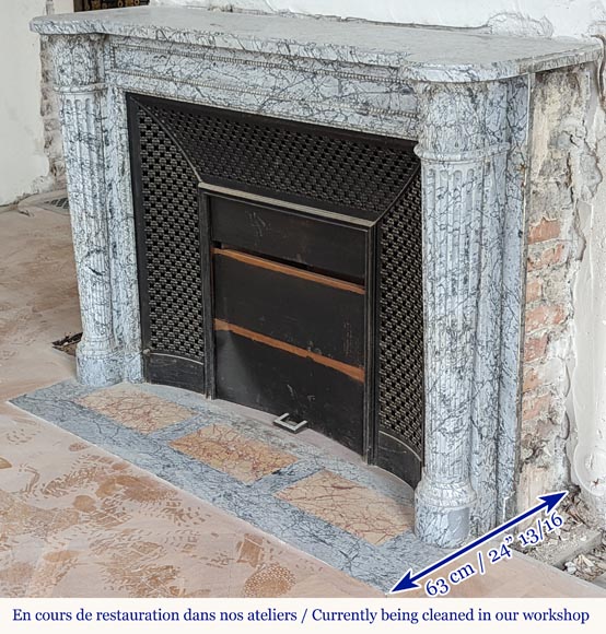 Beautiful Louis XVI style mantel with half columns in Bleu Fleuri marble-6