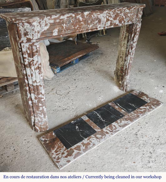 Slightly curved Louis XVI style fireplace, in Northern Red marble Slightly curved Louis XVI style fireplace, in Northern Red marble-3