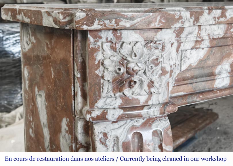 Slightly curved Louis XVI style fireplace, in Northern Red marble Slightly curved Louis XVI style fireplace, in Northern Red marble-4