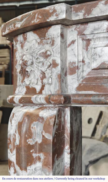 Slightly curved Louis XVI style fireplace, in Northern Red marble Slightly curved Louis XVI style fireplace, in Northern Red marble-5