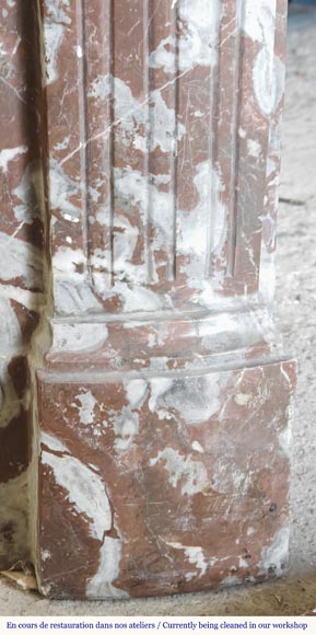 Slightly curved Louis XVI style fireplace, in Northern Red marble Slightly curved Louis XVI style fireplace, in Northern Red marble-6