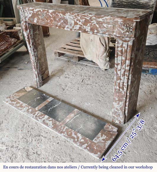 Slightly curved Louis XVI style fireplace, in Northern Red marble Slightly curved Louis XVI style fireplace, in Northern Red marble-7