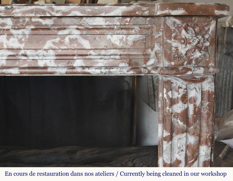 Slightly curved Louis XVI style fireplace, in Northern Red marble Slightly curved Louis XVI style fireplace, in Northern Red marble-8