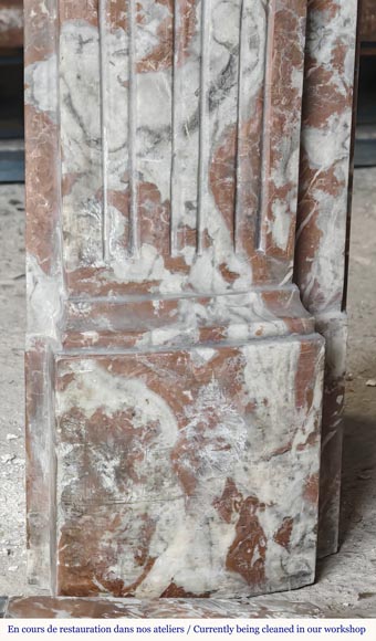 Slightly curved Louis XVI style fireplace, in Northern Red marble Slightly curved Louis XVI style fireplace, in Northern Red marble-9