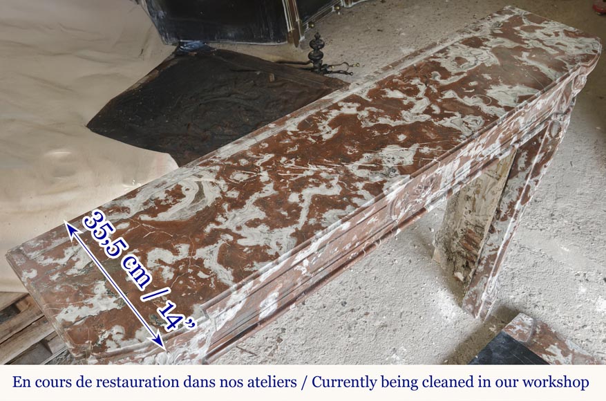 Slightly curved Louis XVI style fireplace, in Northern Red marble Slightly curved Louis XVI style fireplace, in Northern Red marble-11