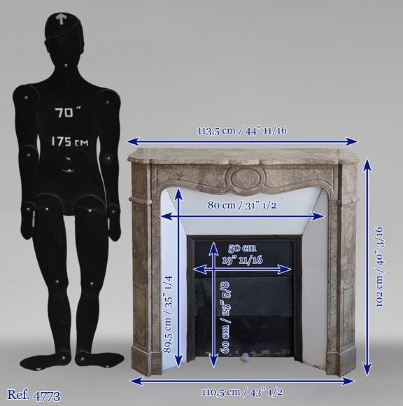 An antique Louis XV style fireplace, Pompadour model, in Lunel marble-9