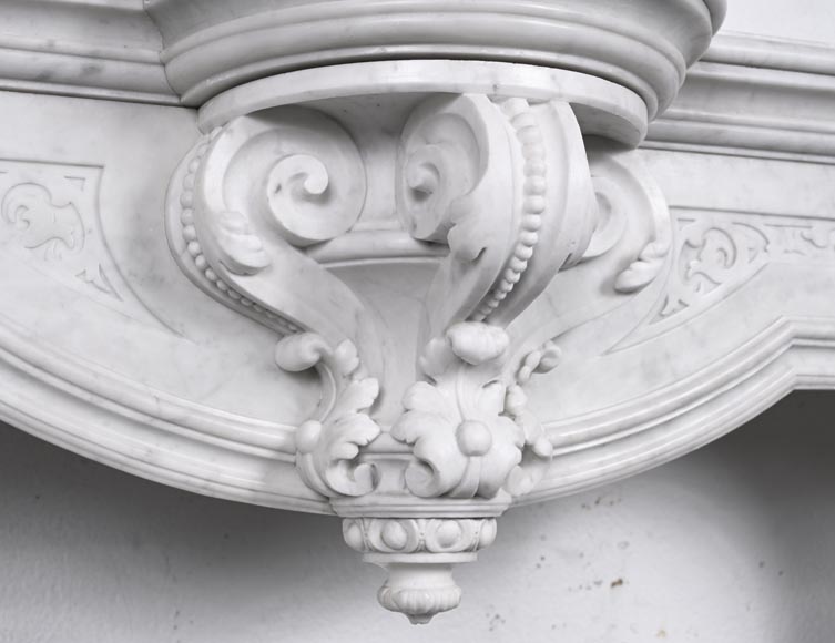 A richly sculpted Carrara marble fireplace in the Napoleon III style, decorated with a lion's head.-2