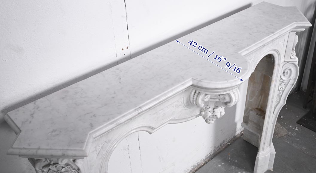 A richly sculpted Carrara marble fireplace in the Napoleon III style, decorated with a lion's head.-13