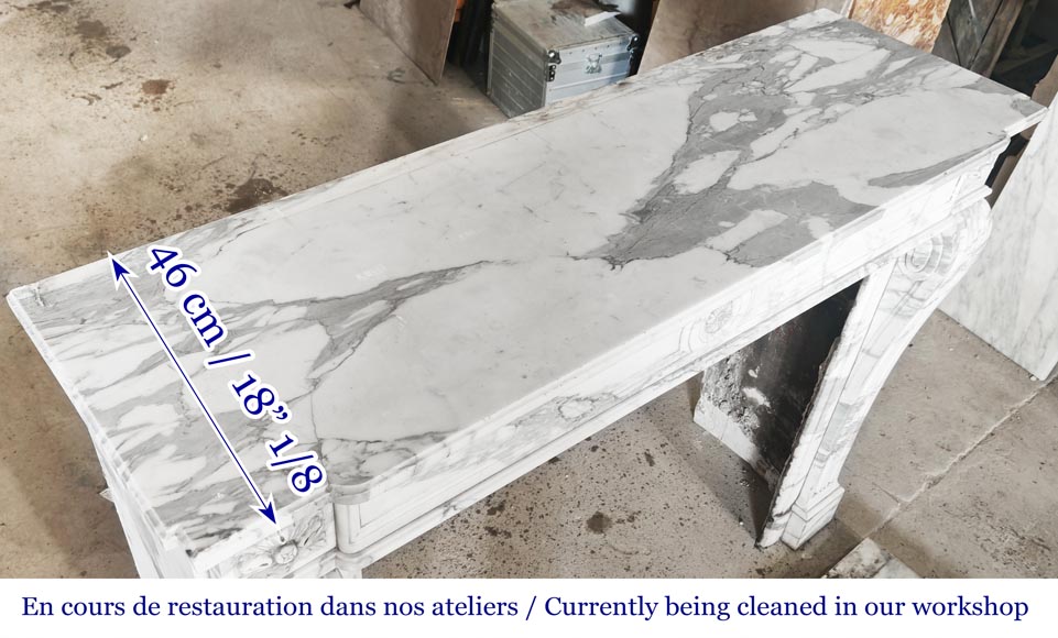 Louis XVI style fireplace decorated with a sunflower, in Arabescato marble-9