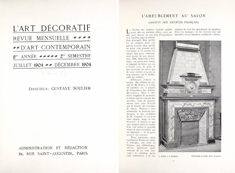 GENTIL & BOURDET – Oak and Blue Stoneware Fireplace with Egyptian Revival Motifs, circa 1904-2