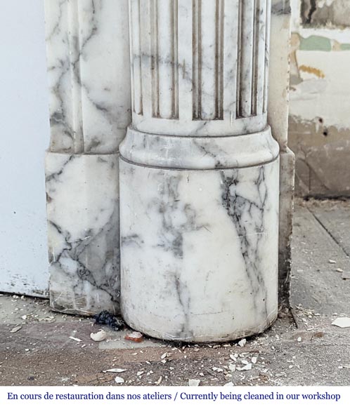 Louis XVI style fireplace with half-columns and rudenture in Arabescato marble-7