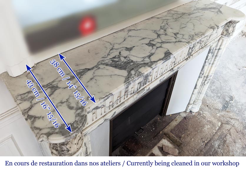 Louis XVI style fireplace with half-columns and rudenture in Arabescato marble-8