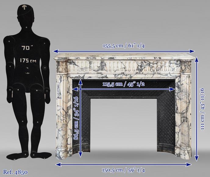 Louis XVI style fireplace with half-columns and rudenture in Arabescato marble-9