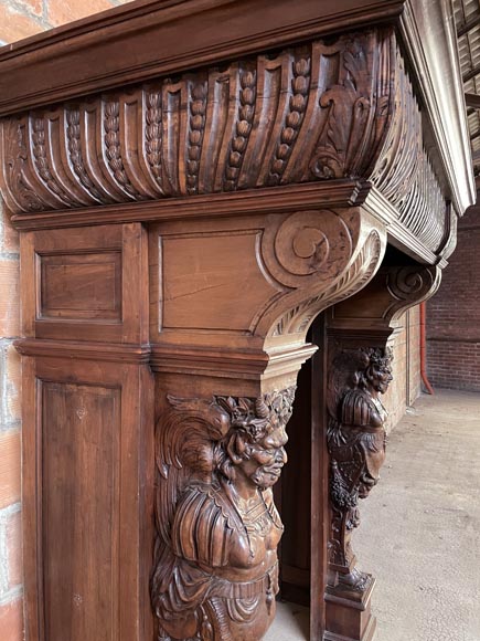 Renaissance walnut mantel with satyrs-4