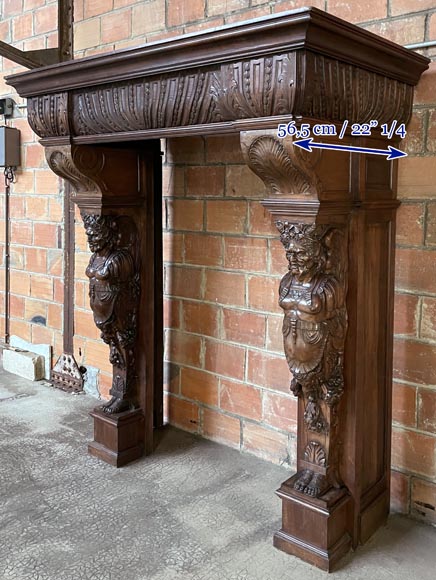 Renaissance walnut mantel with satyrs-10