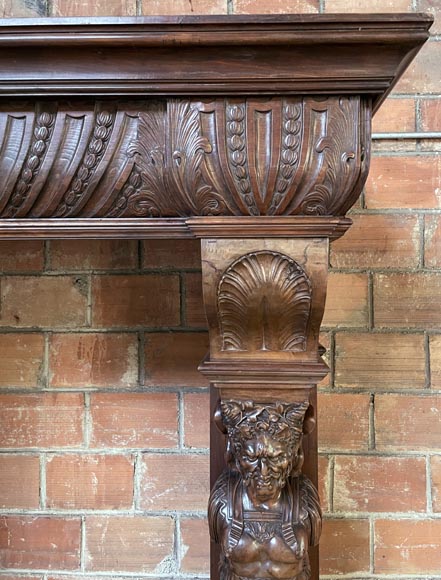 Renaissance walnut mantel with satyrs-11