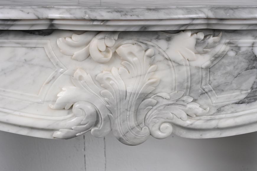 Louis XV style Arabescato marble mantel adorned with an asymmetrical palmette-2