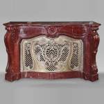 Napoleon III Red Griotte Marble Mantelpiece with Bronze Fire Grate