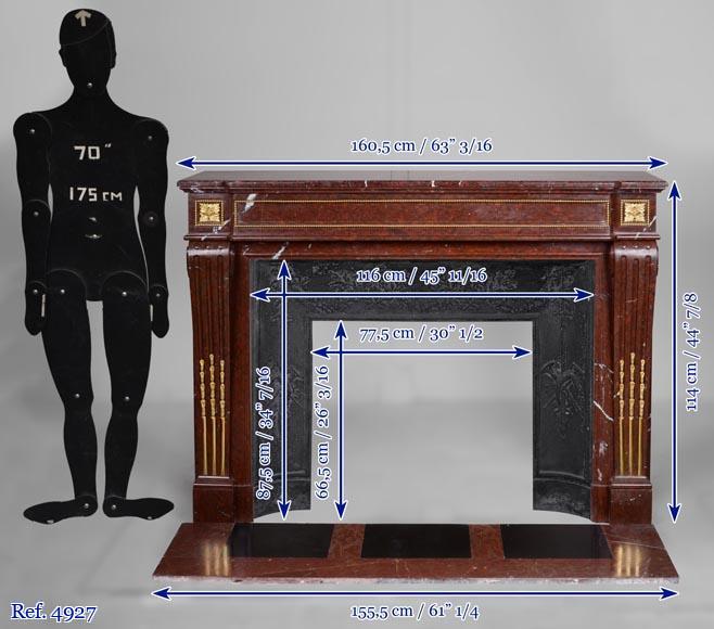 Louis XVI style fireplace in Griotte marble with gilded bronze-11