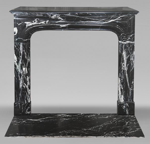 Louis XIV style boudin mantel in Black Marquina marble.-0