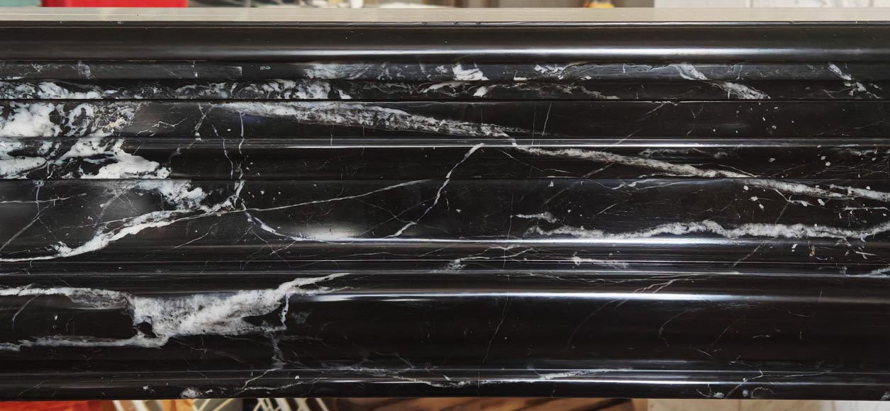 Louis XIV style boudin mantel in Black Marquina marble.-1