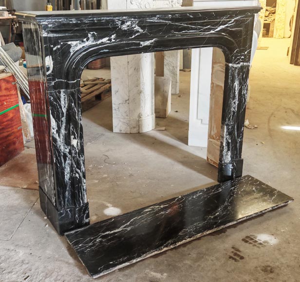 Louis XIV style boudin mantel in Black Marquina marble.-2