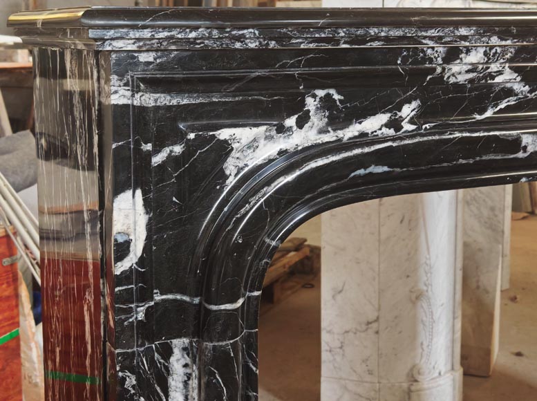 Louis XIV style boudin mantel in Black Marquina marble.-3