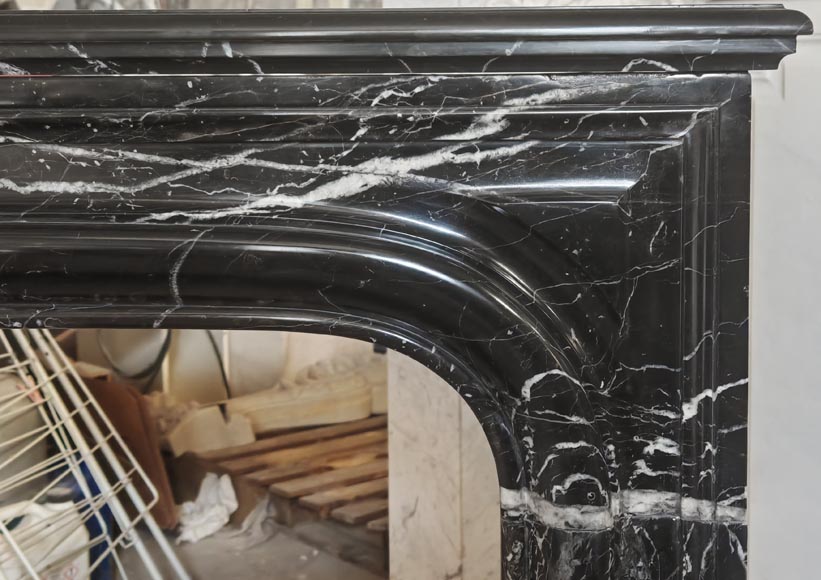 Louis XIV style boudin mantel in Black Marquina marble.-6