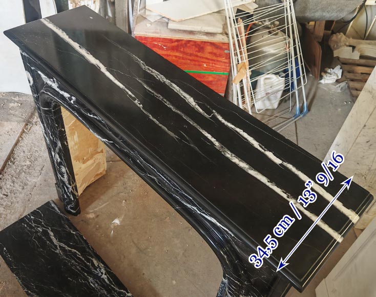 Louis XIV style boudin mantel in Black Marquina marble.-9