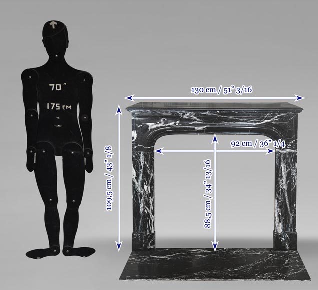Louis XIV style boudin mantel in Black Marquina marble.-10