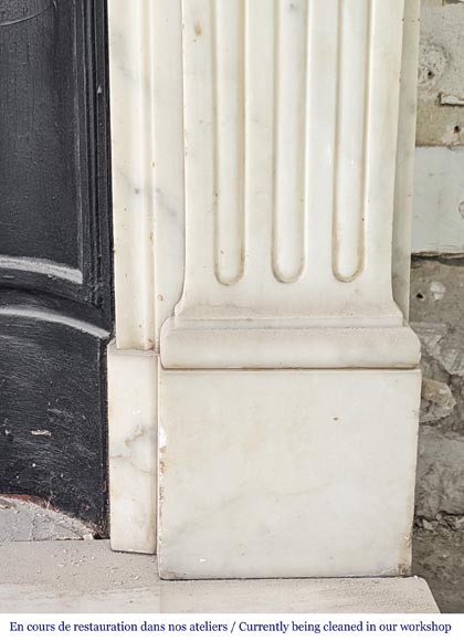 Louis XVI style mantel in semi-statuary Carrara marble with garland of flowers and vine leaves-6