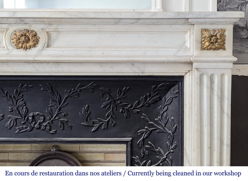 Louis XVI style mantel in semi-statuary marble-7