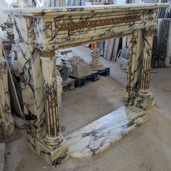 Louis XVI style mantel in Panazeau marble and bronze with detached fluted columns-4