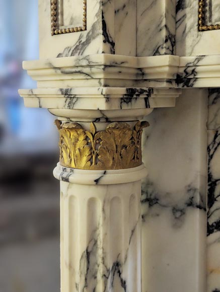 Louis XVI style mantel in Panazeau marble and bronze with detached fluted columns-5