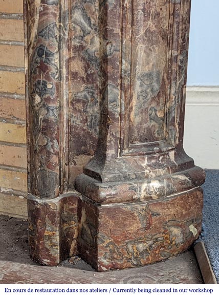 Louis XV period mantelpiece in Royal Red marble decorated with asymmetrical cartouches-7