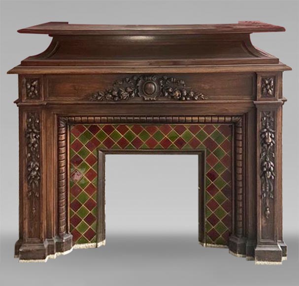 Napoleon III style mantel decorated with garlands of flowers carved in wood-0