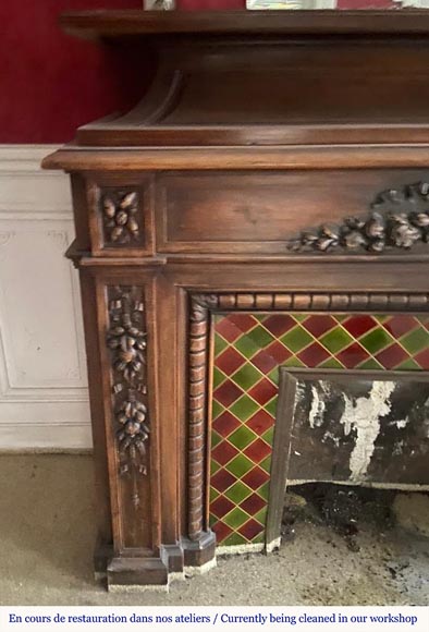 Napoleon III style mantel decorated with garlands of flowers carved in wood-3